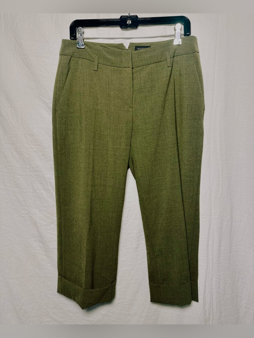 Womyn Olive Green Cropped Dress Pants 8 Made in USA Career Workwear